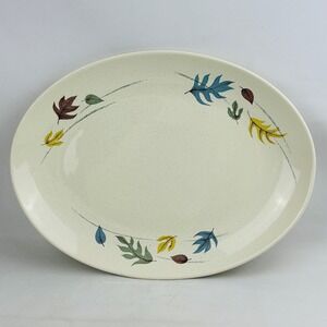 Franciscan Autumn Oval Serving Platter 13.75" Leaves Speckled MCM Vintage